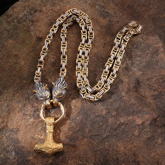 Stainless Steel Nordic Viking Wolf Head Necklace - Picture 3 of 5